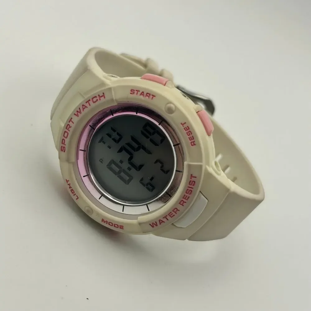 White and Pink Women’s Digital Watch Stainless Steel Working New Battery